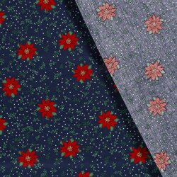 Cotton Poplin Poinsettia Flower - midnight blue