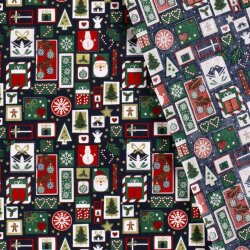 Advent Patchwork Katoenen Popeline - Middernachtblauw