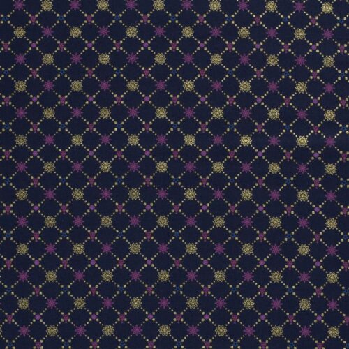 Cotton poplin foil print snowflake checks - dark blue