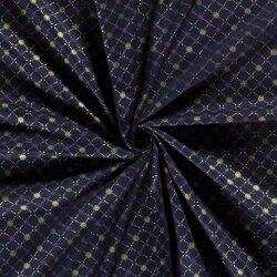 Cotton poplin foil print snowflake checks - dark blue