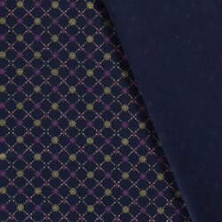 Cotton poplin foil print snowflake checks - dark blue