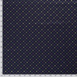 Cotton poplin foil print snowflake checks - dark blue