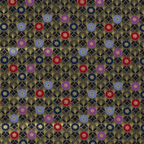 Katoen Popeline Folieprint Kerstcirkels - Donkerblauw