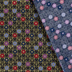 Katoen Popeline Folieprint Kerstcirkels - Donkerblauw