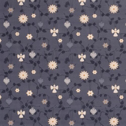 Cotton poplin foil print straw angel - shade blue