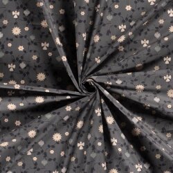 Popeline de coton imprimé paille - gris