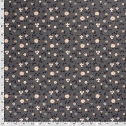 Popeline de coton imprimé paille - gris