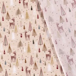 Cotton Poplin Foil Print Deer in the Forest - Cold Pink
