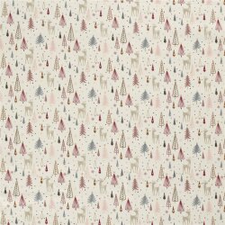 Cotton Poplin Foil Print Deer in the Forest - off-white
