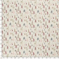 Cotton Poplin Foil Print Deer in the Forest - off-white