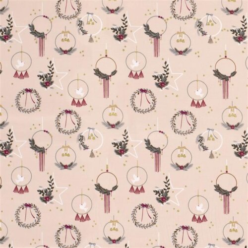 Katoen Popeline Folie Print Kerstdecoratie - Koud Roze