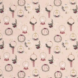 Katoen Popeline Folie Print Kerstdecoratie - Koud Roze