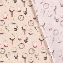 Katoen Popeline Folie Print Kerstdecoratie - Koud Roze