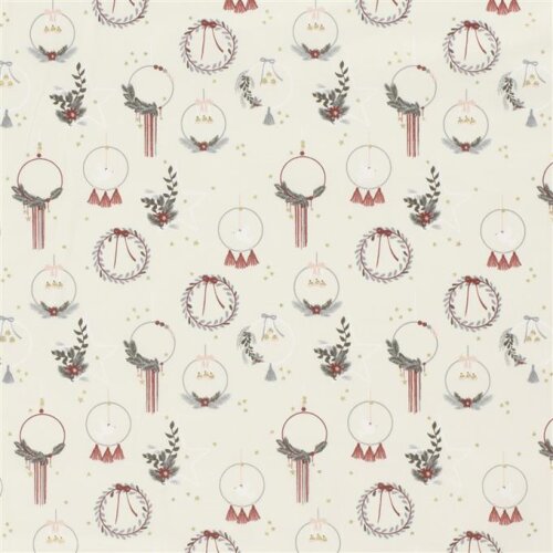 Katoen Popeline Folie Print Kerstdecoratie - gebroken wit