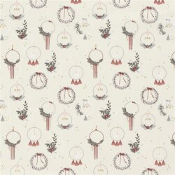 Katoen Popeline Folie Print Kerstdecoratie - gebroken wit