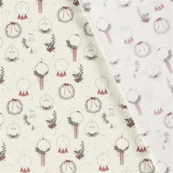 Katoen Popeline Folie Print Kerstdecoratie - gebroken wit