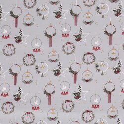 Cotton poplin foil print Christmas decoration - satin grey
