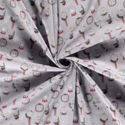 Cotton poplin foil print Christmas decoration - satin grey