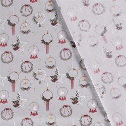 Bavlněná popelínová vánoční dekorace s potiskem fólie - saténově šedá