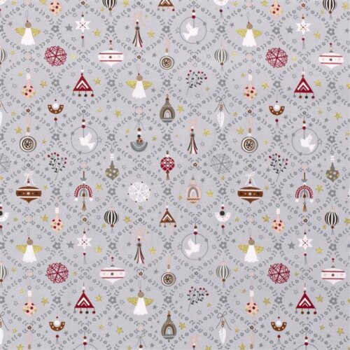 Cotton poplin foil print advent decoration - satin grey