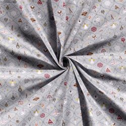 Cotton poplin foil print advent decoration - satin grey