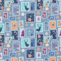 Popeline de coton Courrier de Noël - bleu clair