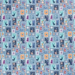 Popeline de coton Courrier de Noël - bleu clair