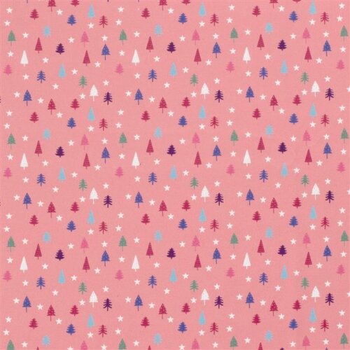 Katoenen popeline kleurrijke sparretjes - koud roze