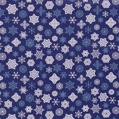 Katoen popeline sneeuwvlokken - blauw/wit