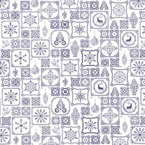 Cotton Poplin Christmas Tiles - White/Blue