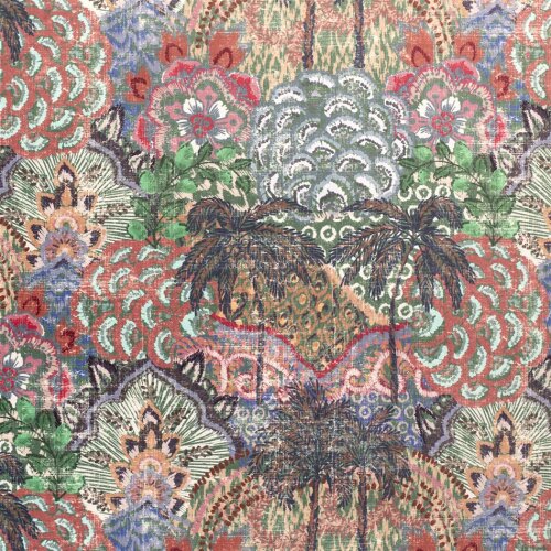 Dekostoff Samt-Optik Digital Blumen Patchwork - grün