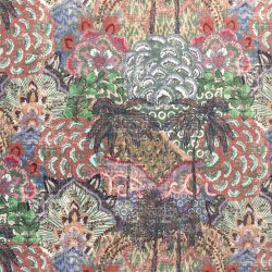 Dekostoff Samt-Optik Digital Blumen Patchwork - grün