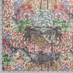 Dekostoff Samt-Optik Digital Blumen Patchwork - grün