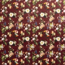 Dekostoff Samt-Optik Digital Romantische Blumen - nougat