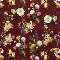 Dekostoff Samt-Optik Digital Romantische Blumen - nougat