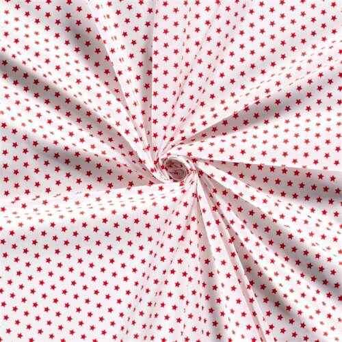 Étoiles de popeline de coton 10mm - blanc/rouge
