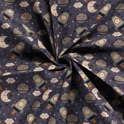 Interieurstoff Leinen-Optik Raketen - indigo