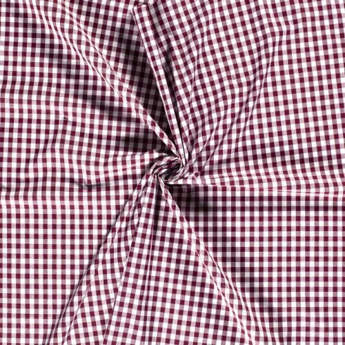 Barvená bavlněná poplinová příze - Vichy check10mm burgundská