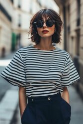 French Terry stripes - dark blue/off-white