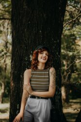 Rippenjersey Streifen - magenta /koralle