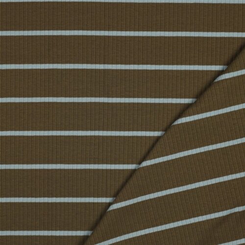 Rippenjersey Streifen - dunkeloliv/mint