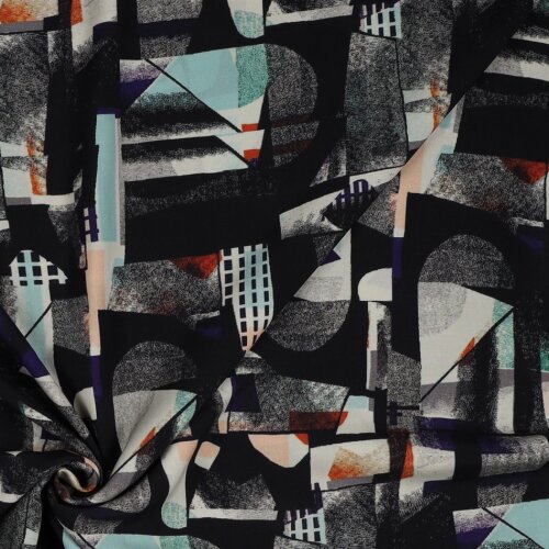 Viskose Popeline Kollagen Kunst - schwarz