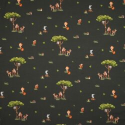 Jersey de coton Digital Animaux de la forêt - olive foncé