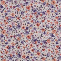 Cotton poplin digital flowers - white