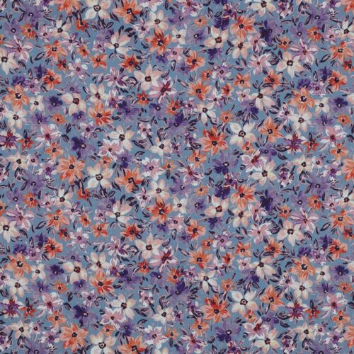 Cotton poplin digital flowers - sky blue