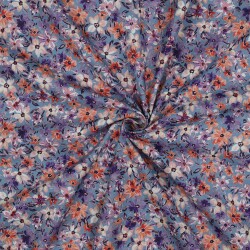 Popeline de coton Digital Fleurs - bleu ciel