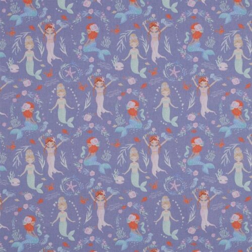 Cotton poplin digital mermaids - lavender