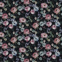 Cotton poplin digital flowers - black