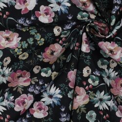 Cotton poplin digital flowers - black