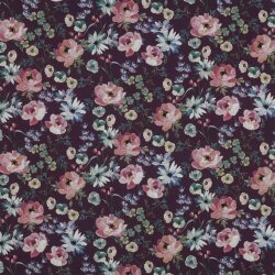 Cotton poplin digital flowers - dark purple